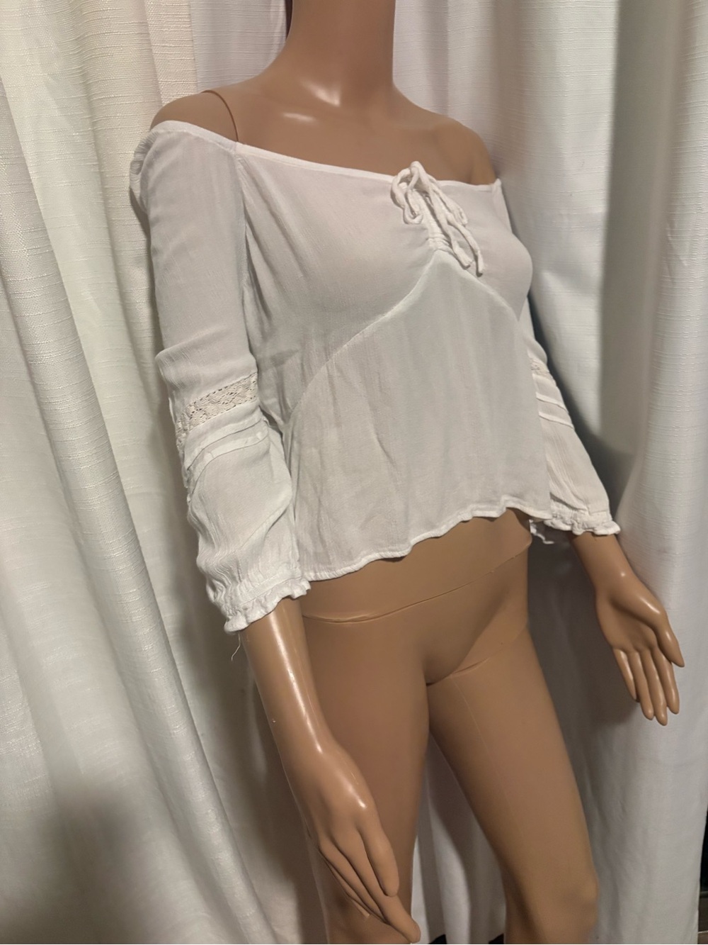 Derek heart White-Trim Peasant Top - boho Junior Off-Shoulder Blouse tassles xl - Picture 5 of 14